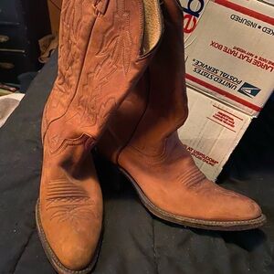 Vtg Dan Post Marlboro Western Cowboy Boots Tan Leather Embroidered Mens Size 9 D